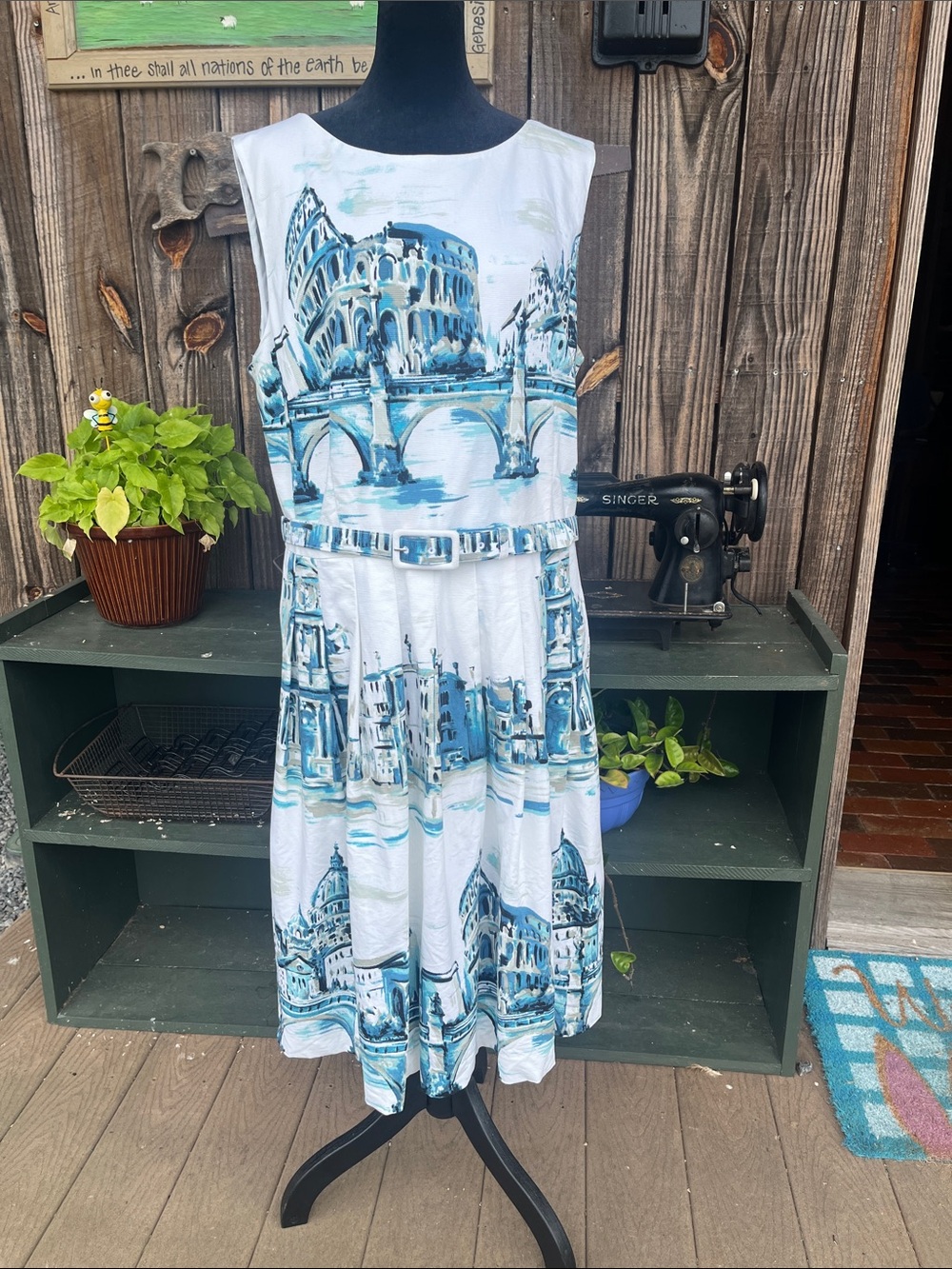 Dress 16 Talbots scenic Rome fit & flare sleeveless belted dress sleeveless 2130